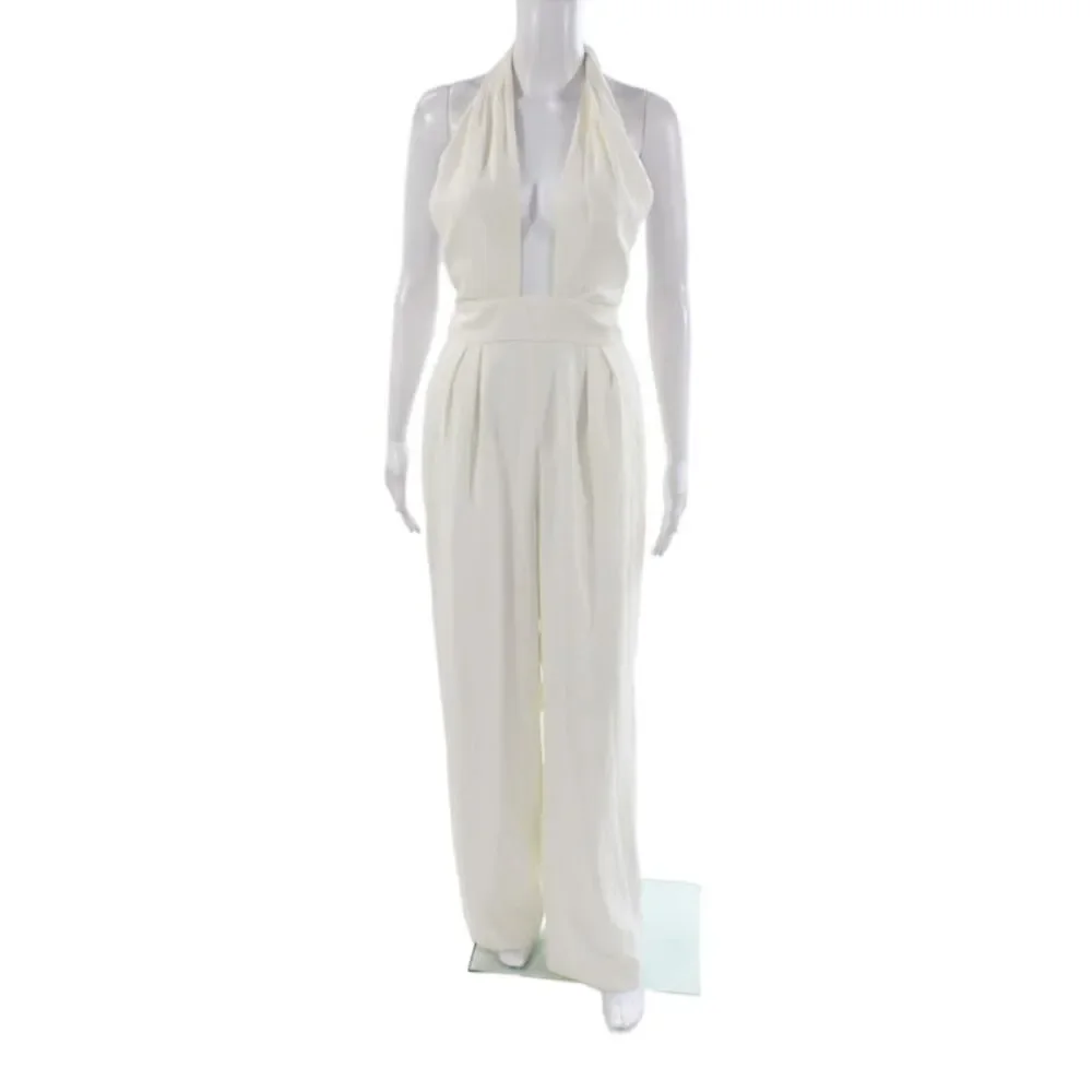 Jill Jill Stuart Women Halter Ivory Jumpsuit Zip Sleeveless Wedding Size 4